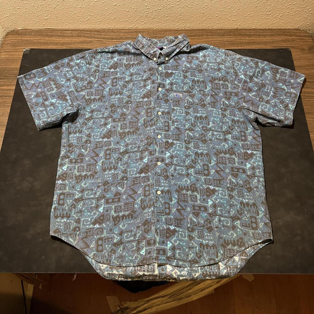 Vintage Quiksilver Shirt 1980s XL Hawaiian Abstract All Over Print USA 90s Surf